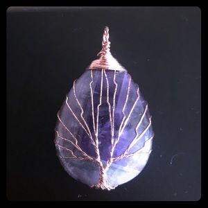 Real gemstone copper wrapped tree design pendant